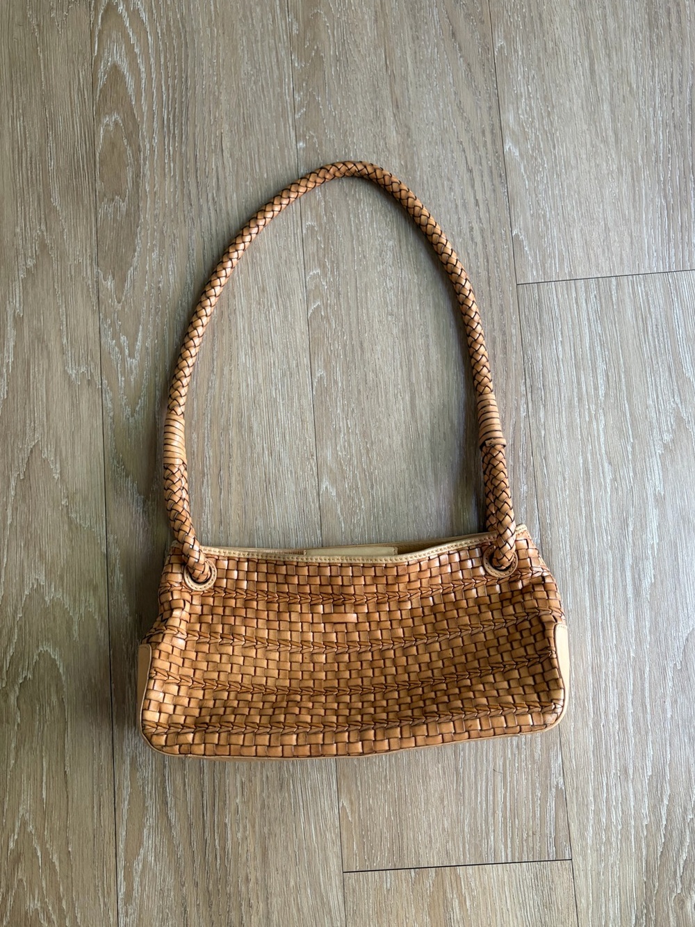 Vintage Fossil Woven Tan Leather Shoulder Bag - Picture 6 of 15